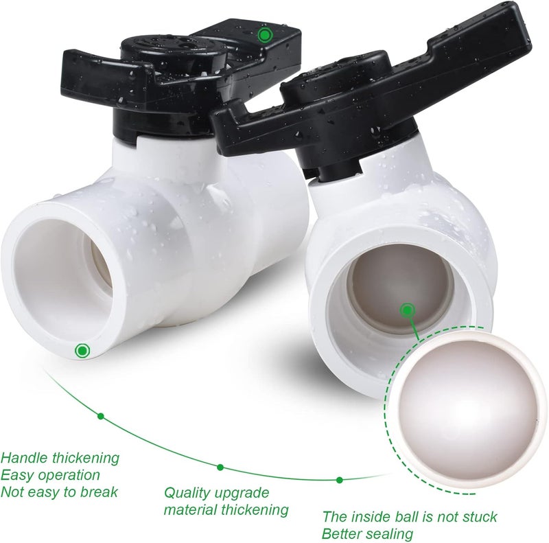 AIPOR 3/4" PVC Ball Valve (2-Pack), Shut-Off Valve with Easy to Rotate and Excellent Handle, Rated at 150 PSI, 3/4 inch Socket - Image 2